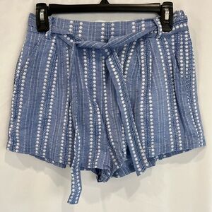Forever 21 Blue‎ & White Embroidered Polka Dot Belted Pull On Shorts